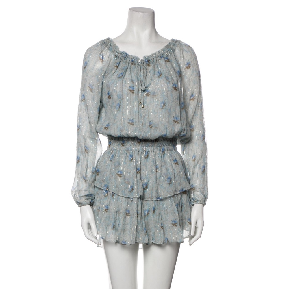 LoveShackFancy Blue Floral Ruffle Popover Dress